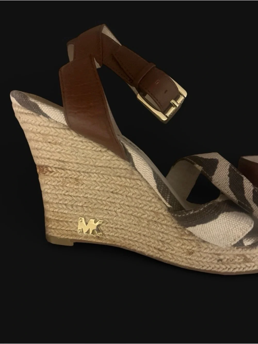 Michael Kors Brown and Beige Zebra-Print Canvas Sandals
